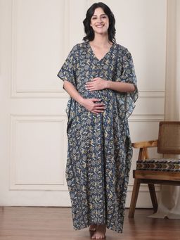 Secret Wish - Blue Floral Cotton Maternity Kaftan