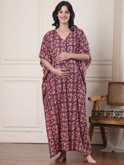 Secret Wish - Purple Floral Cotton Maternity Kaftan