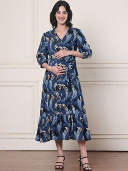Secret Wish - Blue Abstract Rayon Maternity Dress