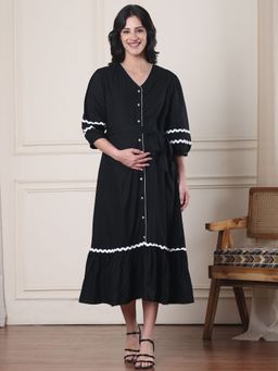 Secret Wish - Black Solid Rayon Maternity Dress