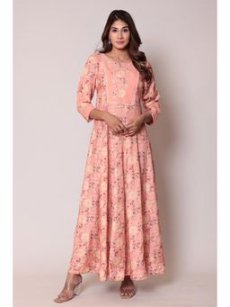 Zari Jaipur - Peach Embroidered Flared Dress