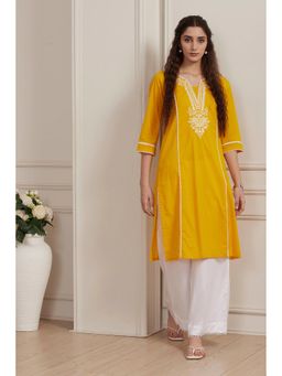 Biba - Yellow Embroidered Kurta