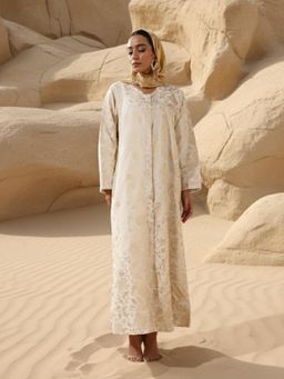 ISHIN - White Woven A-Line Dress and Hijab