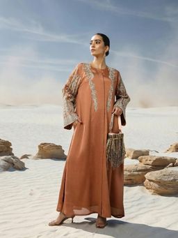 ISHIN - Rust Embroidered A-Line Dress