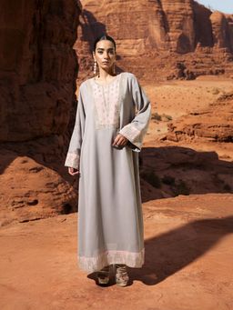 ISHIN - Grey Embroidered A-Line Dress