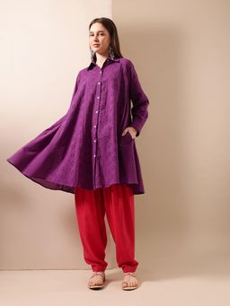 ISHIN - Purple Self Design Top