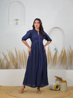 Zari Jaipur - Blue Solid Flared Dress
