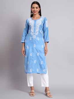 PARAMOUNT CHIKAN - Blue Embroidered Kurta