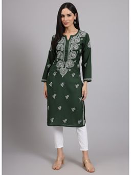 PARAMOUNT CHIKAN - Green Embroidered Kurta