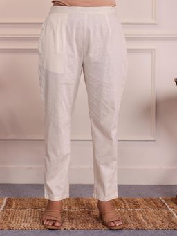 ARAMYA - Off White Solid Regular Pant