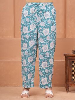 ARAMYA - Teal Floral Regular Pant