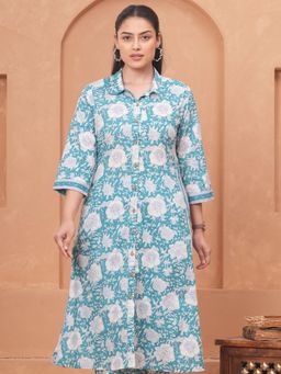ARAMYA - Teal Floral Kurta