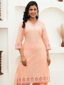 ARAMYA - Peach Floral Kurta