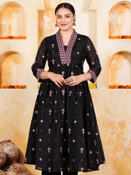 ARAMYA - Black Geometric Kurta