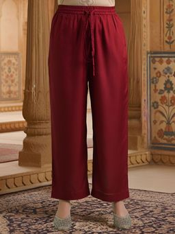 ARAMYA - Maroon Solid Regular Pant
