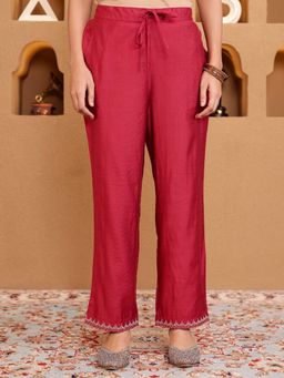 ARAMYA - Maroon Solid Regular Pant