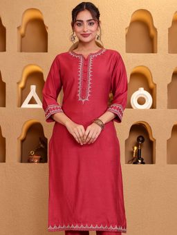 ARAMYA - Maroon Embroidered Kurta