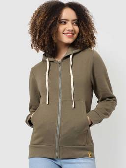 PINACOLADA - Women Olive Green Zipper Sweatshirt