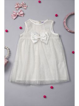 One Friday - Baby Girls Off White Solid Polyester Dress