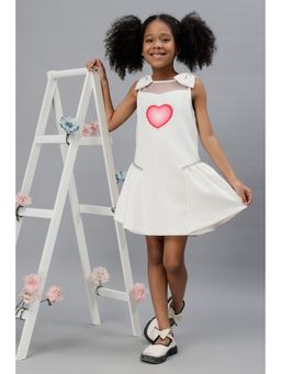 One Friday - Girls Bow & Heart White Dress With Embellishment