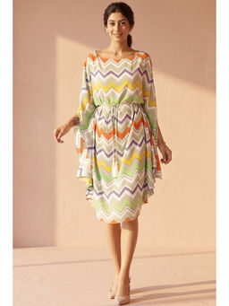 First Resort by Ramola Bachchan - Orange And Yellow Chevron Midi Dress (set Of 2)
