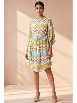 First Resort by Ramola Bachchan - Pale Blue And Yellow Chevron Midi Dress (set Of 2)