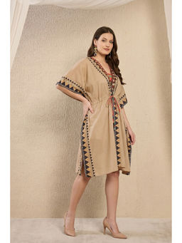 First Resort by Ramola Bachchan - Brown Tribal Mid Length Kaftan