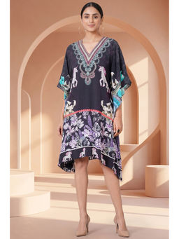 First Resort by Ramola Bachchan - Black Silk Mid Length Kaftan