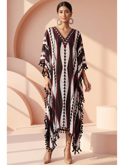 First Resort by Ramola Bachchan - Black And Maroon Geometric Swirl Mid Length Kaftan