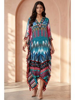 First Resort by Ramola Bachchan - Multicolour Abstract Mid Length Kaftan