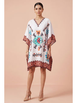 First Resort by Ramola Bachchan - White And Blue Mosaic Print Kaftan Top