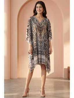 First Resort by Ramola Bachchan - Grey And Black Python Print Silk Kaftan Tunic