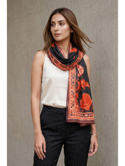 First Resort by Ramola Bachchan - Black And Red Floral Stole