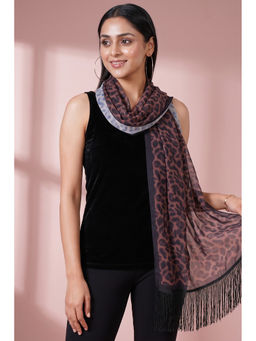 First Resort by Ramola Bachchan - Brown Leopard Print Stole
