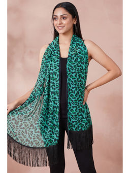 First Resort by Ramola Bachchan - Green Leopard Print Stole