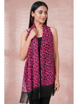 First Resort by Ramola Bachchan - Pink Magenta Leopard Print Stole