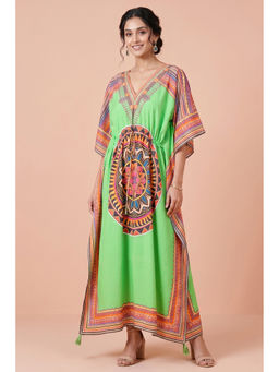 First Resort by Ramola Bachchan - Green Tribal Full Length Kaftan