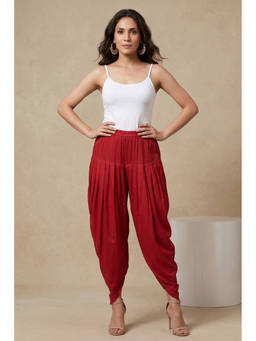 First Resort by Ramola Bachchan - Red Dhoti Pants