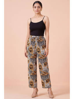 First Resort by Ramola Bachchan - Grey Baroque Animal Print Palazzos