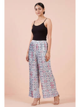 First Resort by Ramola Bachchan - Grey Geometric Pleated Palazzo