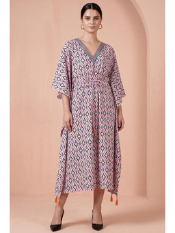 First Resort by Ramola Bachchan - Candy Pink Moroccan Print Mid Length Kaftan