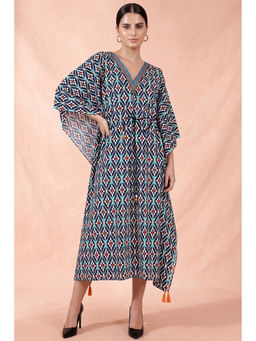 First Resort by Ramola Bachchan - Charcoal Moroccan Print Mid Length Kaftan