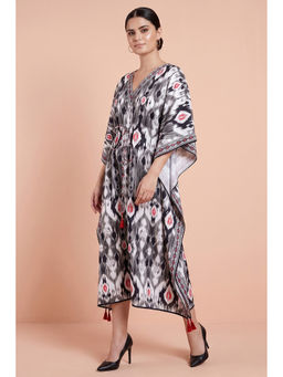 First Resort by Ramola Bachchan - Black Ikat Print Mid Length Kaftan