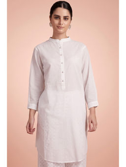 First Resort by Ramola Bachchan - White Nehru Collar Kurta