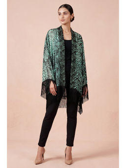 First Resort by Ramola Bachchan - Green Animal Print Kimono