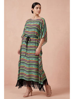 First Resort by Ramola Bachchan - Green And Yellow Aztec Poncho Dress (Set of 2)