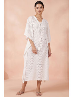 First Resort by Ramola Bachchan - White Eyelet Full Length Kaftan