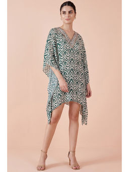 First Resort by Ramola Bachchan - Green Zebra Print Kaftan Tunic