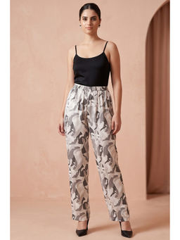 First Resort by Ramola Bachchan - Grey Abstract Camouflage Printed Pants