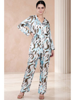 First Resort by Ramola Bachchan - Aqua Abstract Camouflage Shirt And Pants Set (Set of 3)